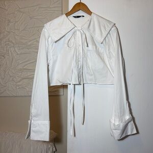 ZARA White Cropped Shirt with Collar